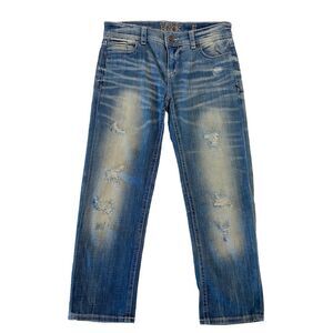 Women's Sz 27 Buckle Black Jeans Fit No. 256 Boyfriend Crop Factory Distressed